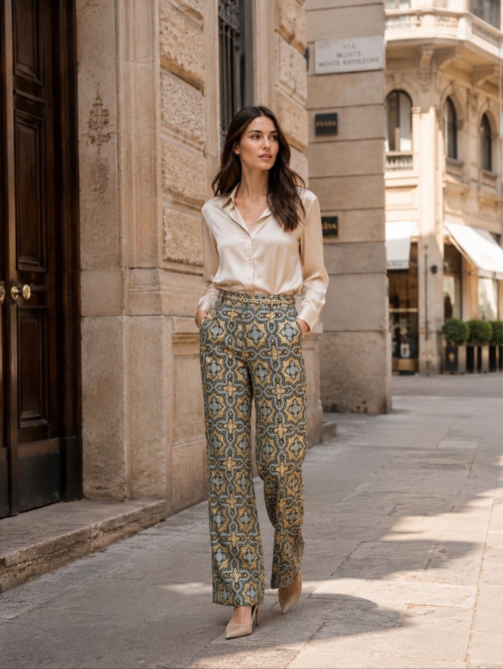 Vtg 70s metallic lurex mosaic trousers pants